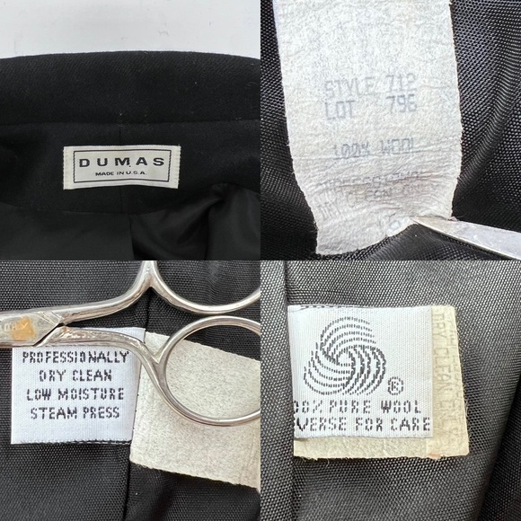 VTG Dumas Wool Car Coat Black Size 16 Double Breasted Crest Buttons Notch Collar - Picture 8 of 14